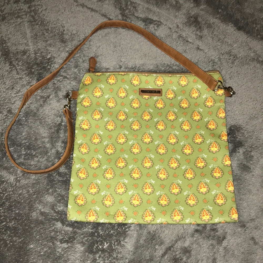 Longaberger Green Paisley Sunflower Pattern Purse
